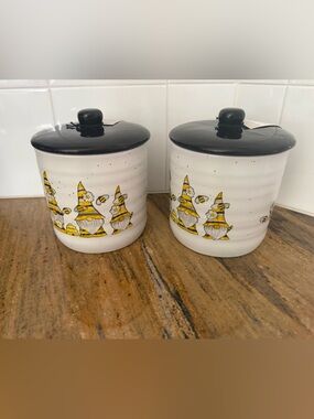 Set of 2 Heartland Hive Bee Gnome Ceramic Canisters – New With Tags